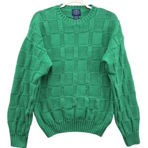 Vintage GAP Sweater Mens XL Green Basketweave Ramie Cotton Windowpane Knit 90s